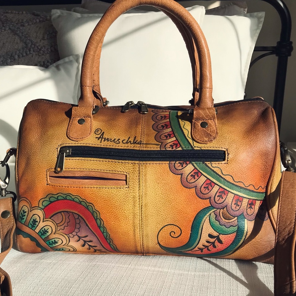 Anuschka Leather Satchel Crossbody Purse - Picture 13 of 15